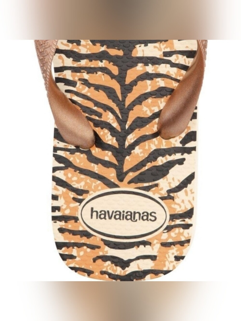 Havaianas 11/12 Top Animal Flip-Flop Sandals Tiger Print Gold Rose NWT - Picture 5 of 8